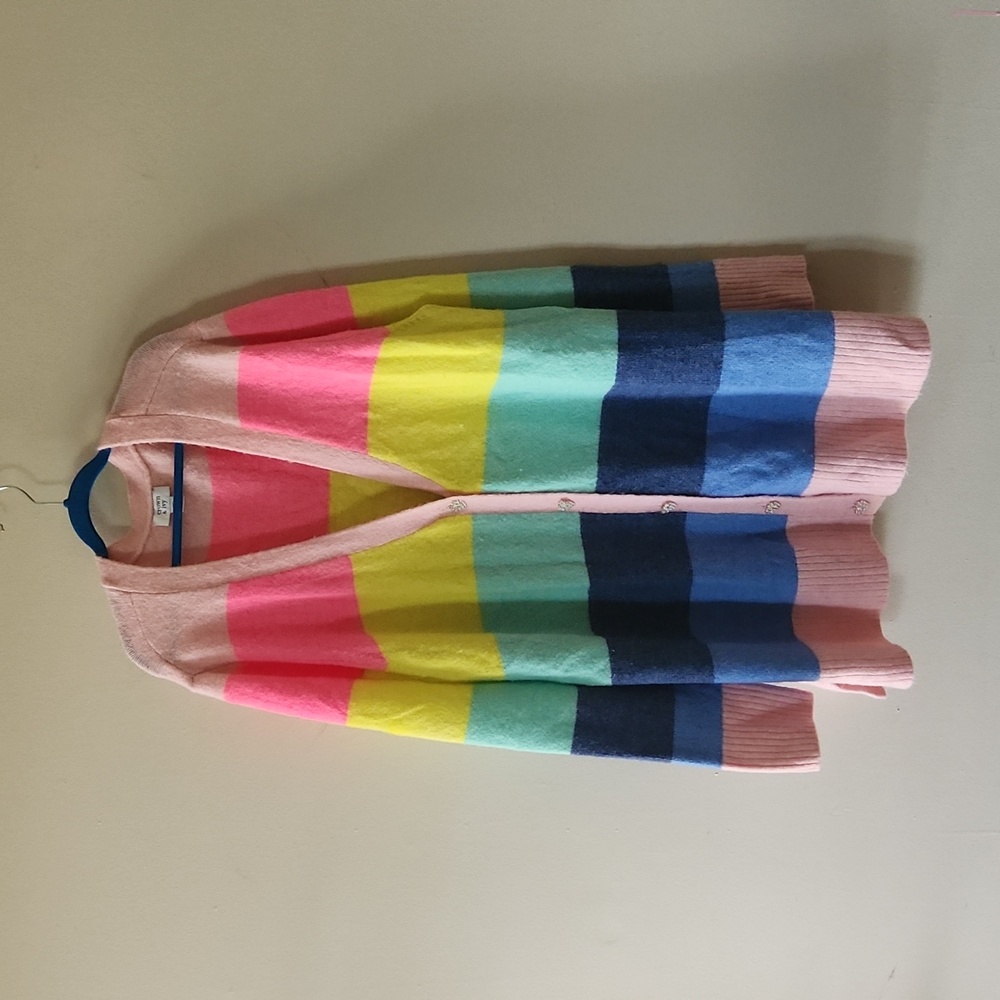 crown & ivy Pastel Rainbow Striped Cardigan - Pink, Yellow, Mint, Navy, Blue